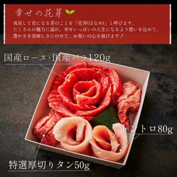 【出産祝い】焼肉 牛肉 贈答 肉ギフト 焼き肉 お取り寄せ 肉 父の日 ギフト 焼き肉セット おめでとうの花 (幸せの花芽 250g) タレ付き 大阪鶴橋 白雲台03
