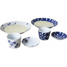 春の贈り物 江戸小粋麺道楽ペアセット 皿（直径22×4cm）・小皿（直径10.3×2cm）・千代口（直径7.8×6.5cm）・スノコ（直径16.5cm）×各2
